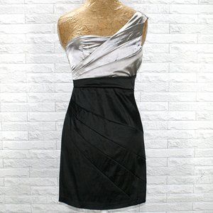 TRIXXI Dress Cocktail Party Prom Mini Black and Silver Pleated One Shoulder 5